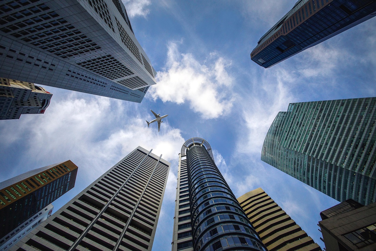 skyscrapers, singapore, nature, city, sky, buildings, financial district, architecture, urban, high rise buildings